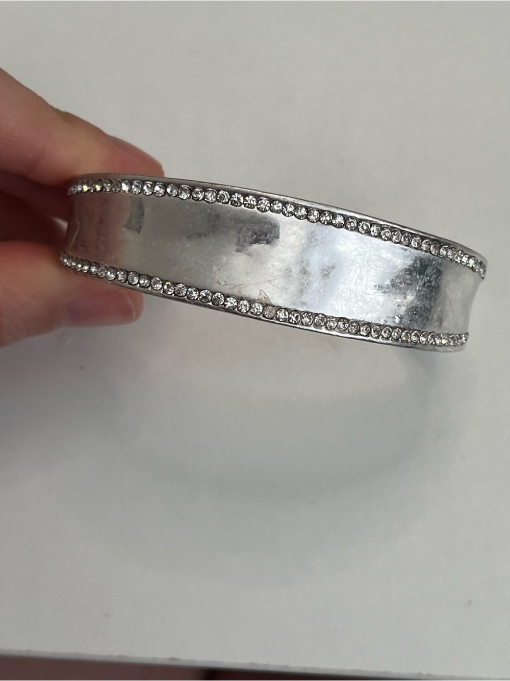 7” Matte Silver Tone Bracelet Rhinestone Chunky Bangle Cuff